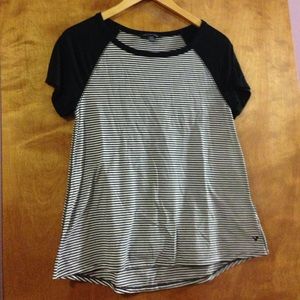 Black capped sleeve shirt w/ black & white stripe