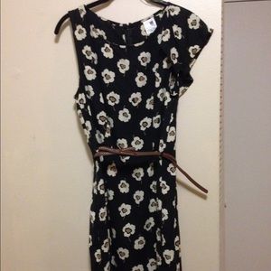 Asymmetrical flower dress with studded bow belt