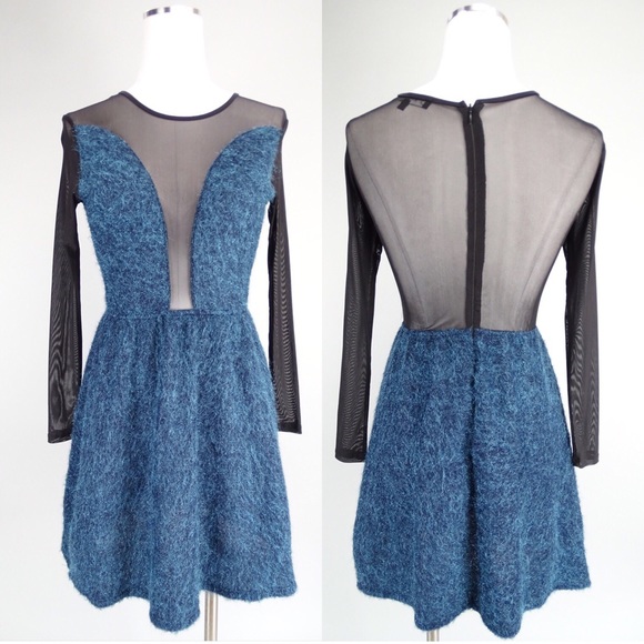 For Love and Lemons Dresses & Skirts - FOR LOVE & LEMONS XS Dress Tweed Blue Sheer