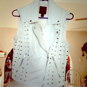 White Leather Studded Vest