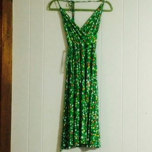 Green floral wrap halter dress
