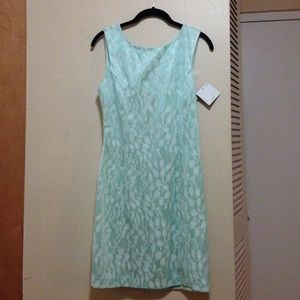 Mint embroidered shift dress with open back
