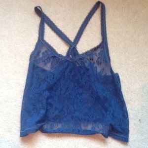 blue see-through crop top