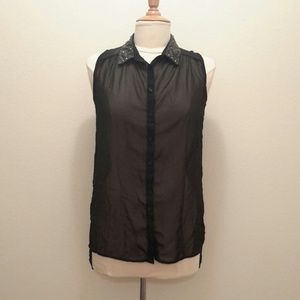 Edgy Sheer Button-Up Collared Tank