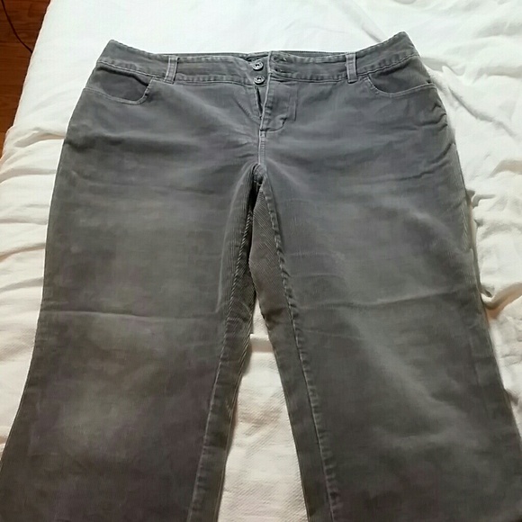 Grey corduroy pants.