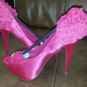Pink peekaboo toe high heels