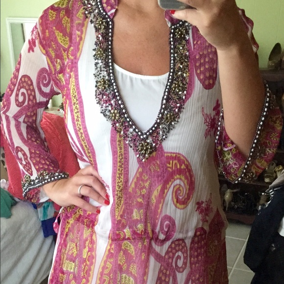 Ami Sanzuri beaded sheer shirt, size medium - Picture 2 of 4