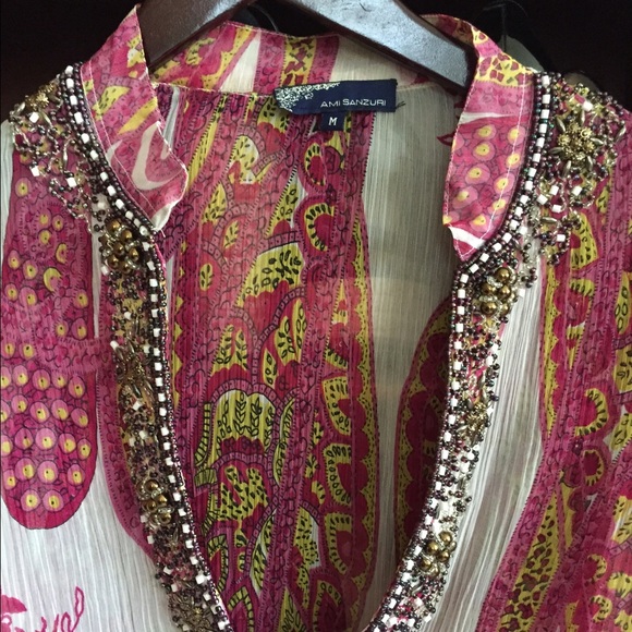 Ami Sanzuri beaded sheer shirt, size medium - Picture 3 of 4