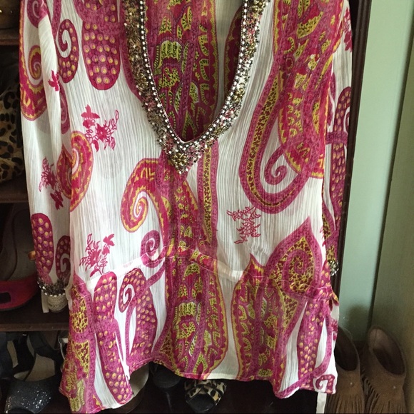 Ami Sanzuri beaded sheer shirt, size medium - Picture 4 of 4