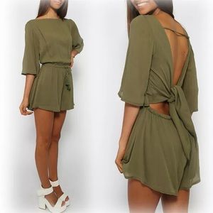 Olive Green Backless Jumpsuit Romper