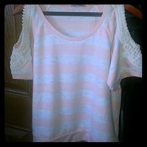 A Striped Top with Cut-Out Embroidered Sleeves