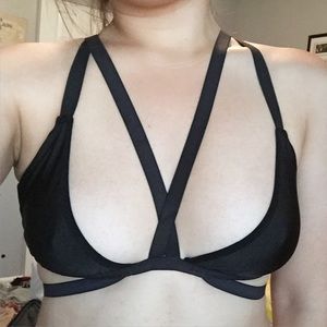 • strappy caged black bralette •