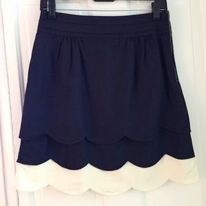 Anthropologie Scallop Skirt Floreat Navy White Sz4