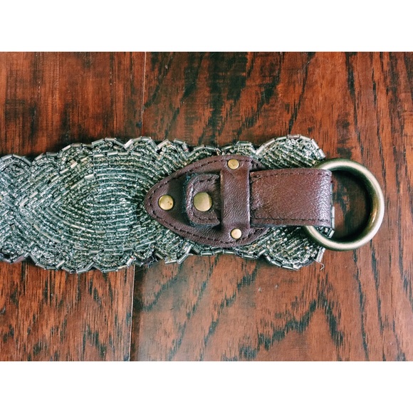 SOLD / Silver beaded and leather belt