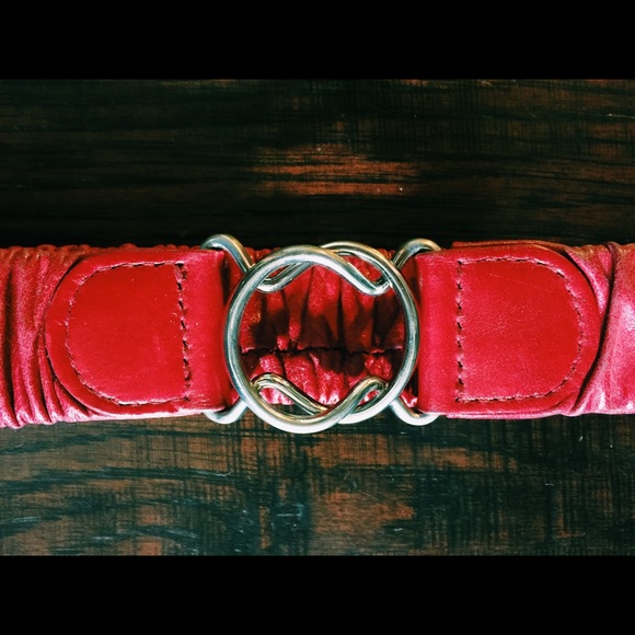 Red leather elastic belt