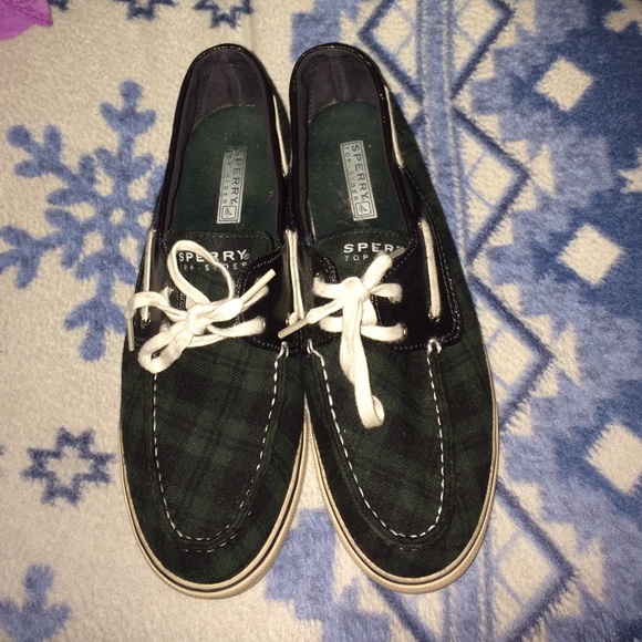 Navy and forest green plaid Sperry Top-Siders