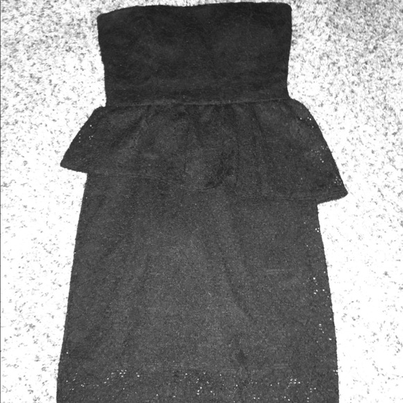 Akira strapless black lace peplum dress