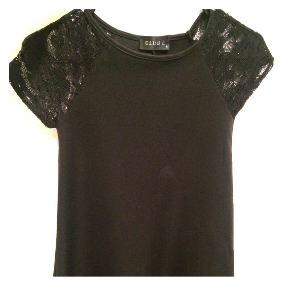 A line black dress with lace cap sleeves