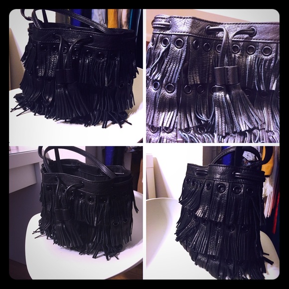 Zara Authentic Leather Fringe Bucket Bag