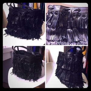 Zara Authentic Leather Fringe Bucket Bag