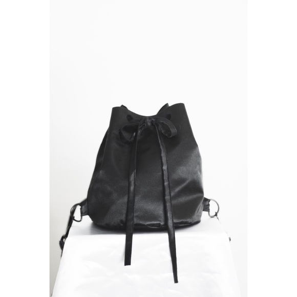Black Satin Bucket Bag