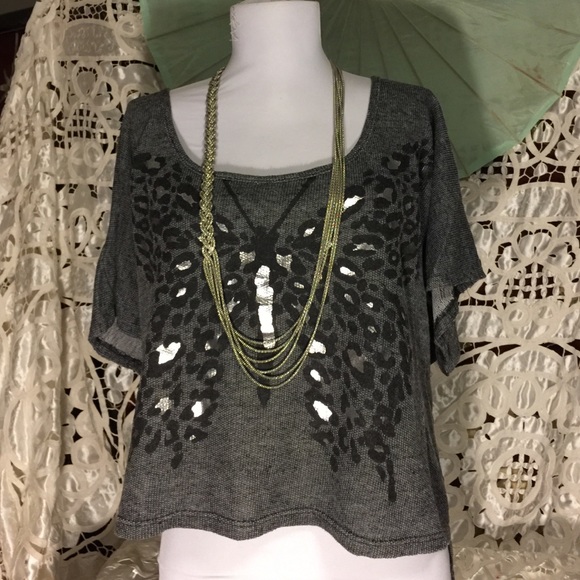 Top with Silver and Black Buterfly
