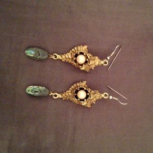 Gold Seashell and Stone Earrings