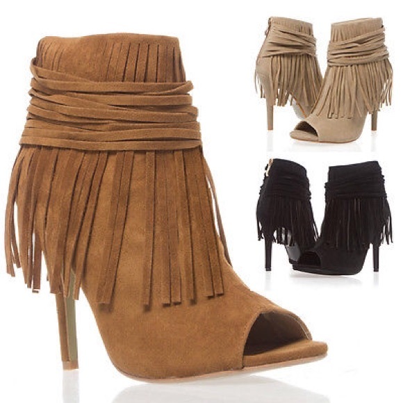 NIB fringe tassel stiletto heel ankle Bootie pump