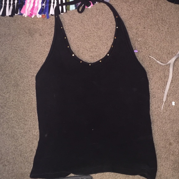 Black Halter Top With Gold Studs - Picture 1 of 3