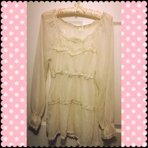 Cream Peasant Blouse with Crochet Lace