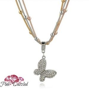 Tri-Color Chain Crystal Butterfly Pendant Necklace