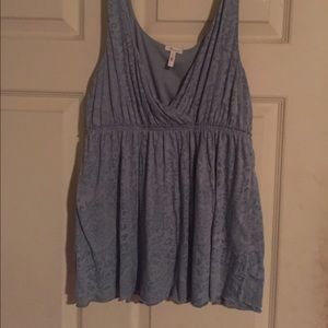 L Light Blue Baby Doll Tank Sheer Overlay Pattern
