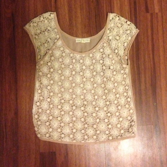 Off white crocheted and pink sheer crop top