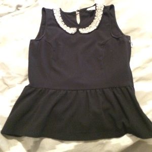Peplum black top with beaded collar