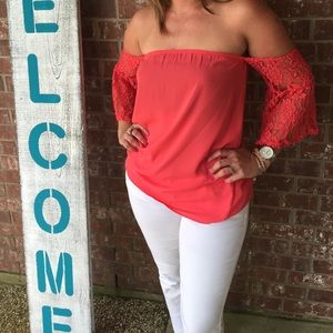Coral off shoulder top
