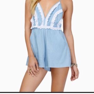 Baby blue crochet romper used once