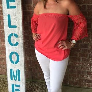 Coral off shoulder top