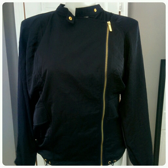 Michael Kors Jackets & Blazers - Michael Kors NWT Navy Satin Moto Jacket 2X $170