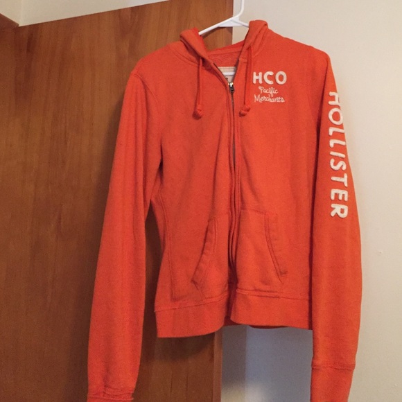 Orange Hollister zip up hoodie. EUC