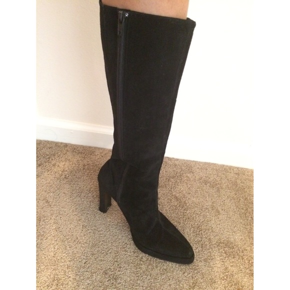 ^HOST PICK^ Black Suede Leather Mid Calf Boots