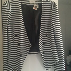 Black and white striped military style blazer