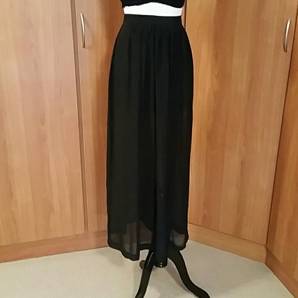 Black sheer maxi skirt with mini skirt liner