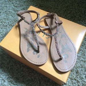 New Mix no6 tan brown sandals with chain detail.