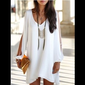 White cutout long sleeve dress