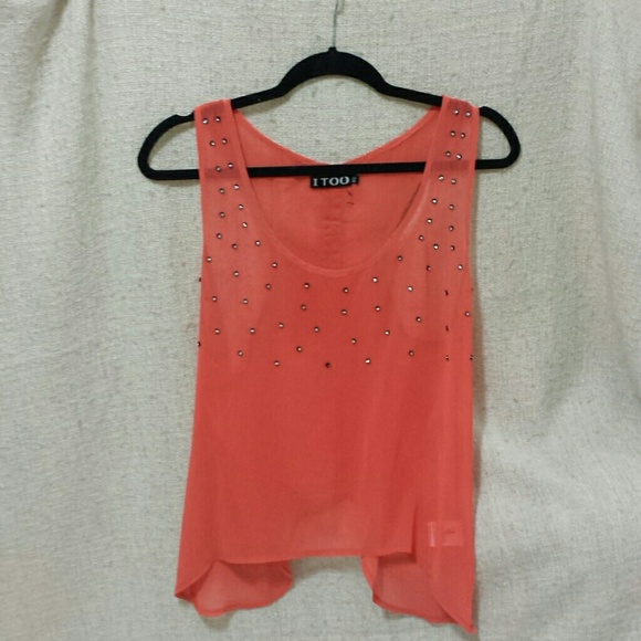 Coral top with black and diamond studs