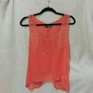 Coral top with black and diamond studs