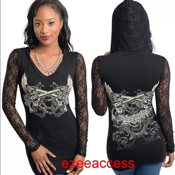 Lightweight lace hoodie top T-Shirt tattoo jacket - Picture 2 of 2