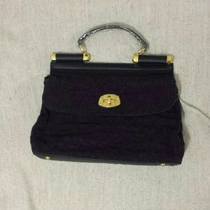 Quilted Purse - black & purple with gold hardware