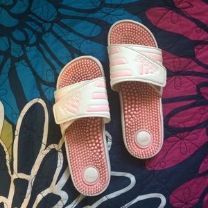 Adidas Pink and White Slides