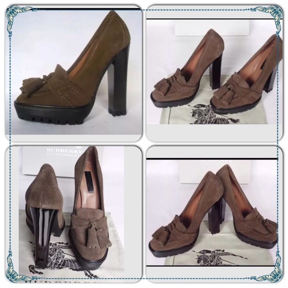 HOLD* Authentic Burberry suede tassel chunky heels - Picture 2 of 4